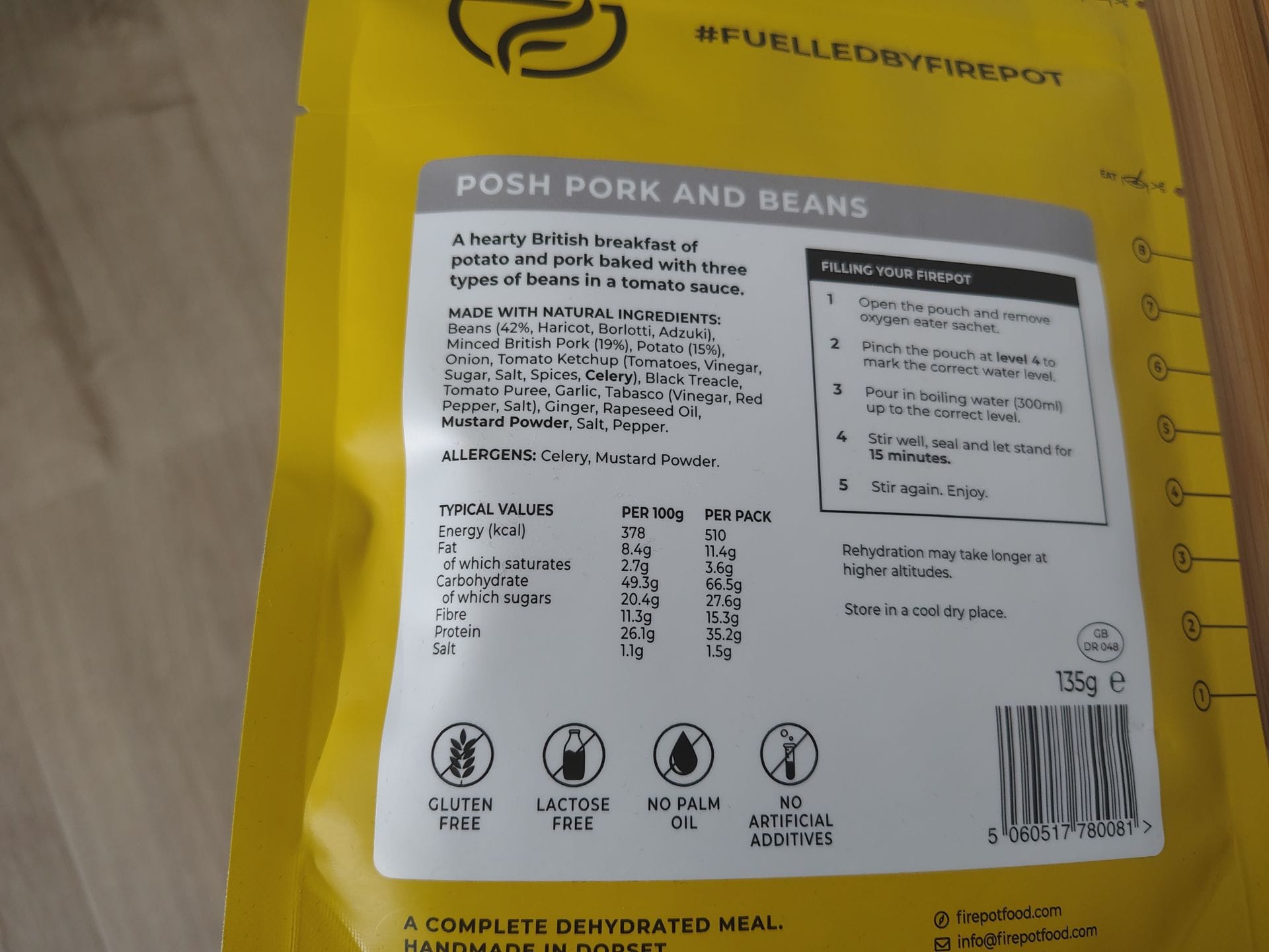 Nutritional information and ingredients for Firepot's Posh Pork and Beans