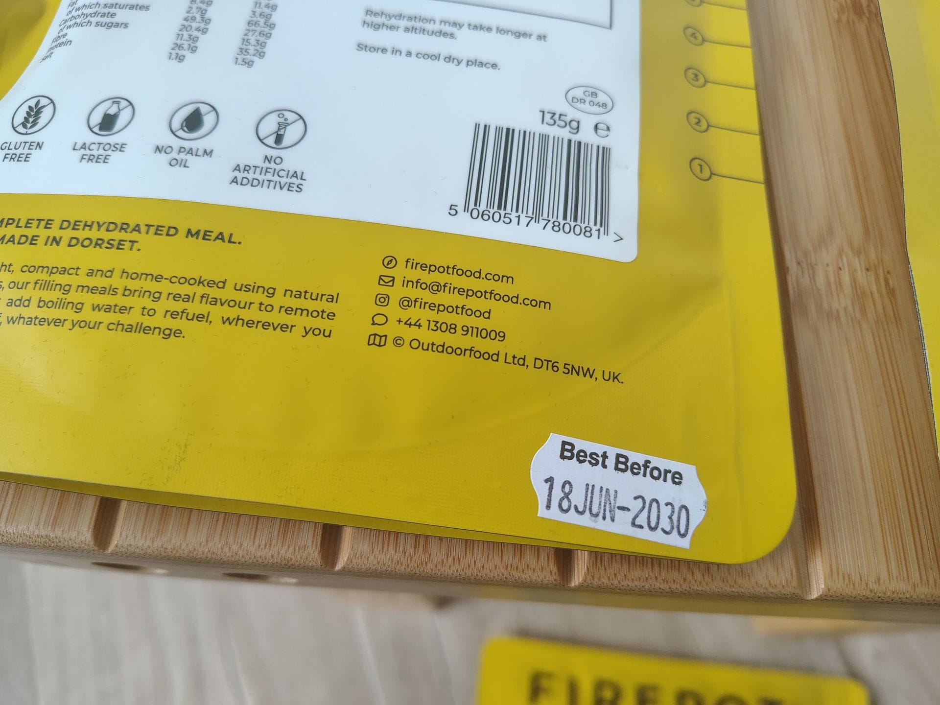 Firepot meals feature an exceptionally long shelf life, with this batch best before 2030